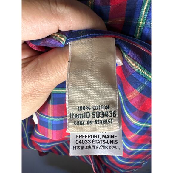 LL Bean Button Down Plaid Shirt Size XL Red Green Blue Wrinkle Free Long Sleeve - Picture 7 of 8